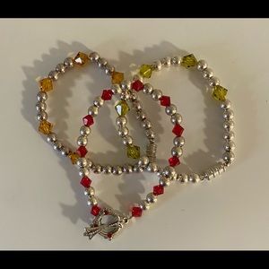Three Swarovski & Silver Bead Bracelets